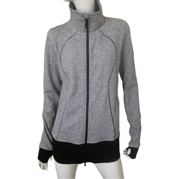 Lululemon Nice Asana Jacket  Heathered Herringbone Black White Size 10 - Picture 9 of 16